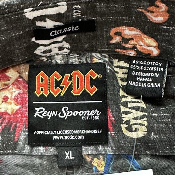 NWT Reyn Spooner AC/DC Classic Fit Short Sleeve Button Hawaiian Shirt AOP Sz XL - Picture 11 of 16